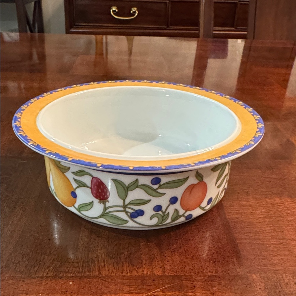 Dansk Fiance Fruit Dinnerware Ceramic Round Soup Bowl White Blue Gold